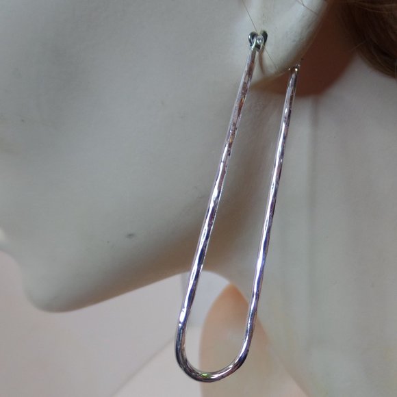 unknown Jewelry - Wavy Silvertone Oblong Earrings Apx 3" Long Worn One TIme